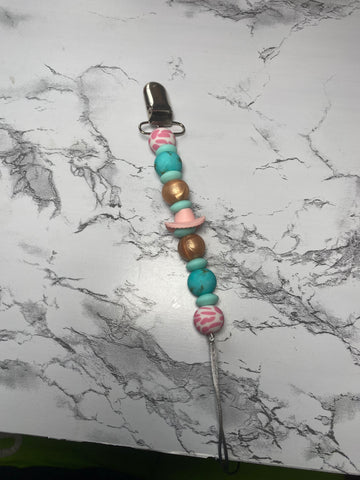 Turquoise and Pink Cowgirl Pacifier Clip