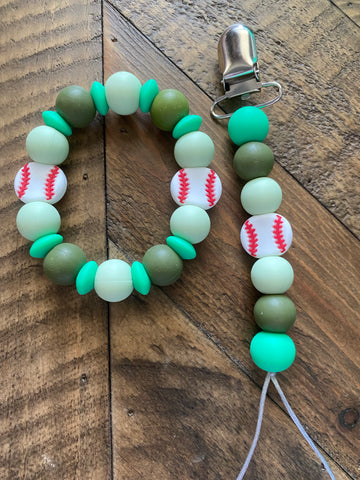 Green Baseball Silicone Ring and Clip Set TC37