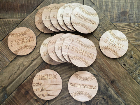 Hello World Wooden Baseball Milestone Markers