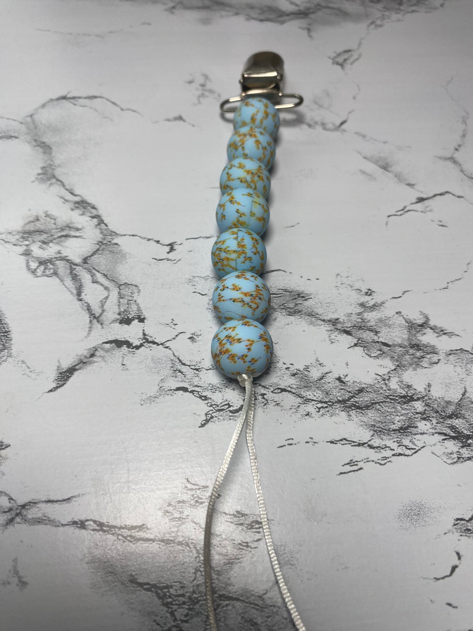 Blue Flower Pacifier Clip