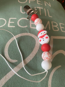 Snowman Candy Cane Pacifier Clip P29